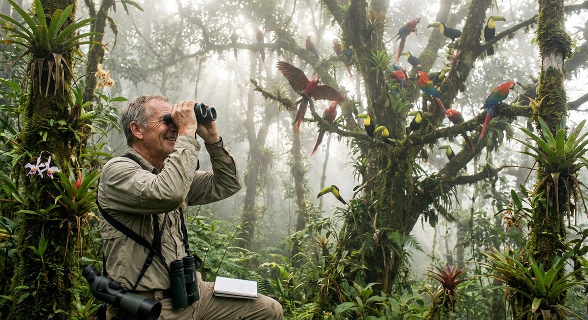 Colorful birds in Peruvian cloud forest