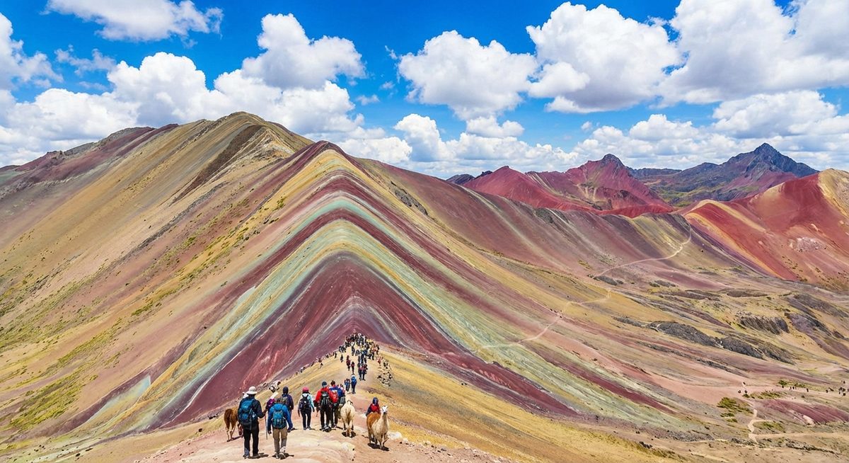 Vinicunca Rainbow Mountain with colorful stripes