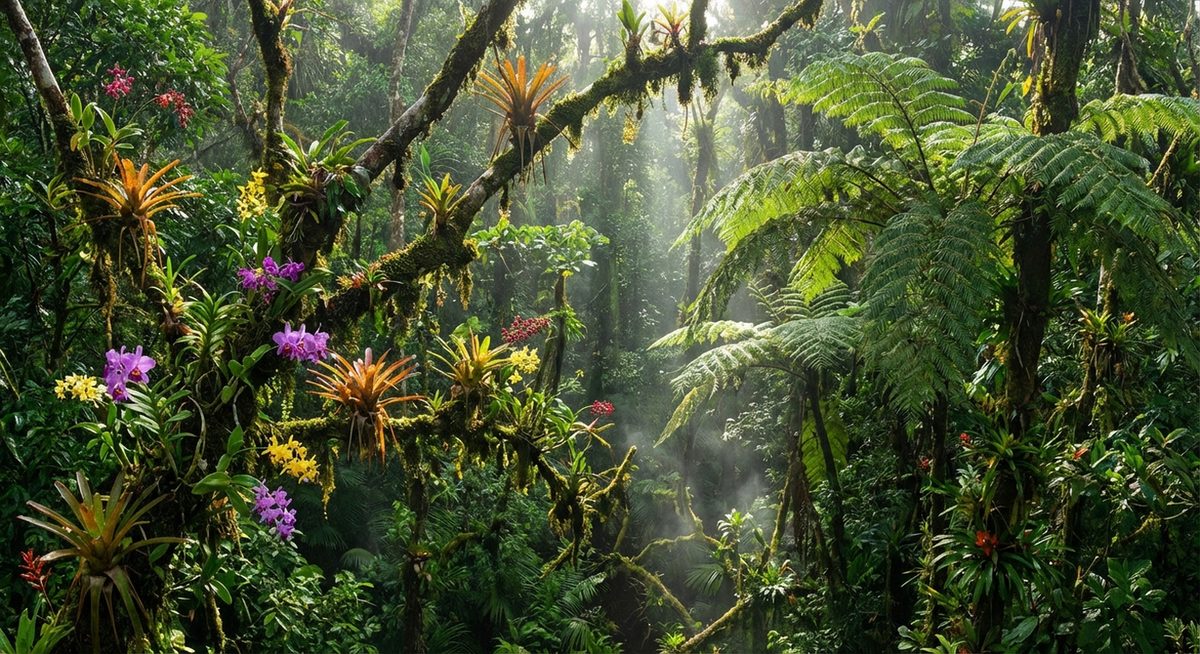 Lush tropical rainforest plants in the Amazon